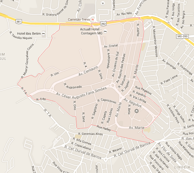 Mapa do Jardim Riacho das Pedras, em Contagem/MG