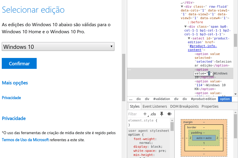 Chrome inspenciando HTML do site TechBench